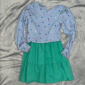 Mini Boden Multicolor Polka Dot Dress with Green Skirt